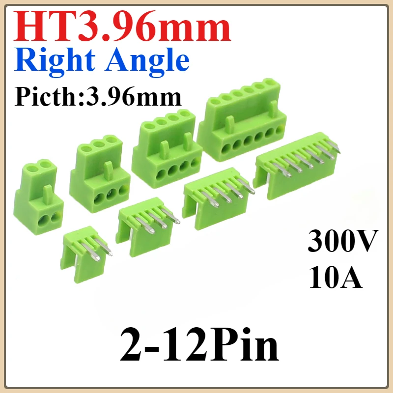 5Sets HT3.96mm Connector 2P 3P 4P 5P 6P 7P 8P 9P 10Pin Pitch 3.96mm 300V Right Angle Male Female PCB Terminal Blocks Connector