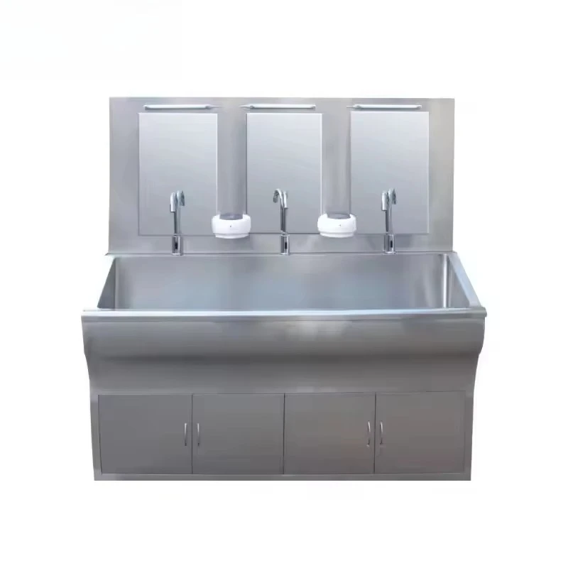 อ่างล้างมือสแตนเลสแบบใช้เท้าเหยียบพร้อมเซ็นเซอร์และอุปกรณ์ทำความสะอาดด้วยลม