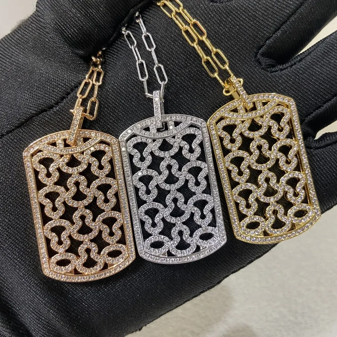 

2025 new full diamond square brand hollow gourd necklace simple light luxury niche necklace for women high-quality jewelry gifts