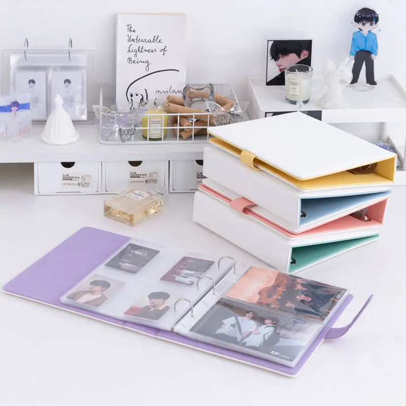Color Blocking D Ring Binder A5 Loose Leaf Photocard Holder Sparkle PU Photo Card Collect Book Album Korean 포카 바인더