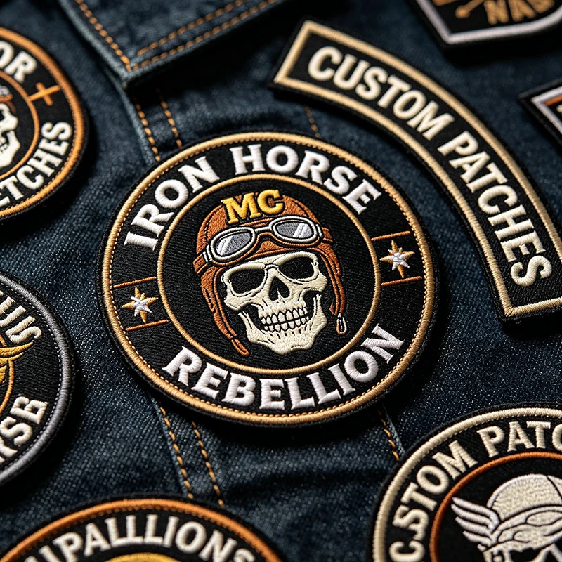Custom Designed High Density Embroidery Badges Circle Main Patch Rocker Strip Personalize Text Iron On Garment Backpack Ornament