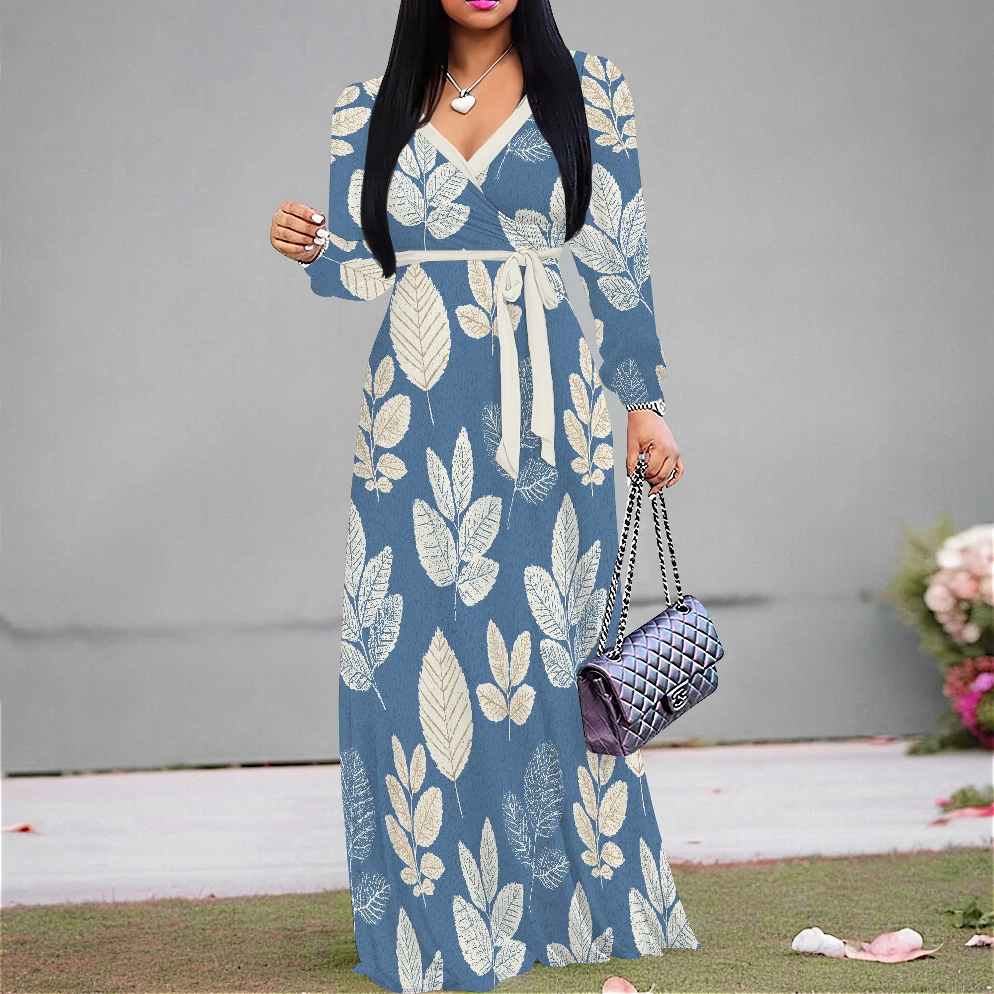 

SheFirstStyle Women's Floral Long Sleeve Maxi Dress Vibrant Colorful Casual Party Elegant