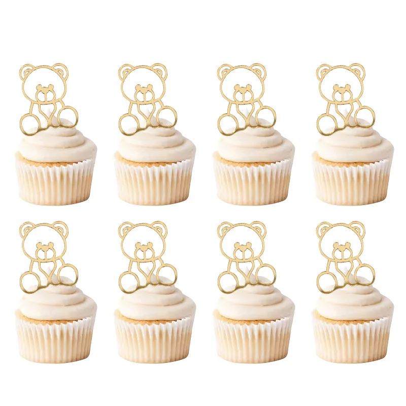 

10Pcs Bear Cake Toppers Gold Acrylic Cute Cartoon Baby Shower Birthday Party Home Dessert Table Cake Decoration Supplies