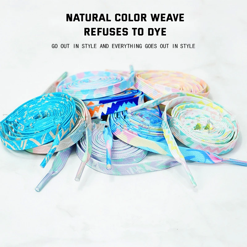 Flat Stripe Tie-dye Shoelaces for Sneakers Colorful Gradient Shoe Laces Dazzling Blue Shoelace Personality Rope for Men Woman