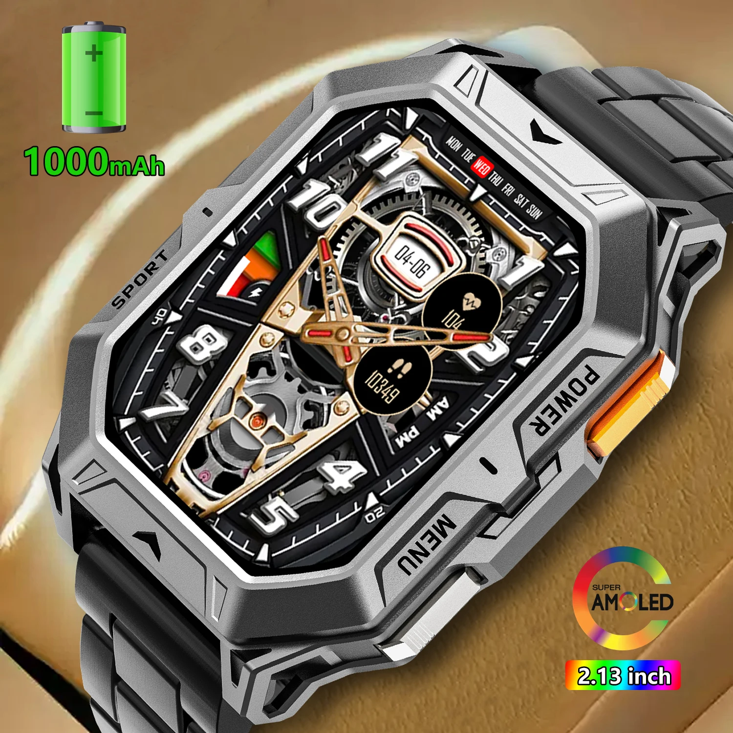 

AMOLED Smart Watch Men 1000mAh Battery Bluetooth Call Voice Assistant Health Monitor Compass Women Outdoor Sport Smartwatch