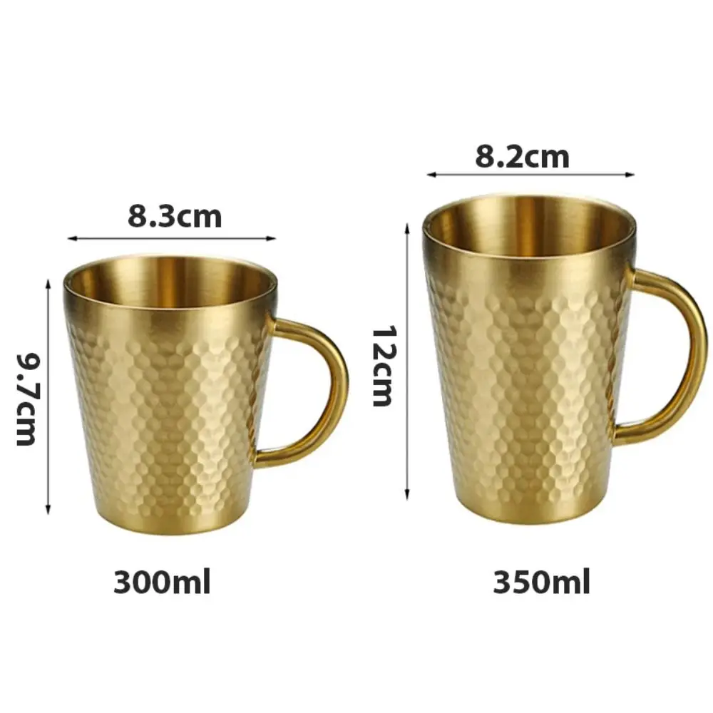 Stainless Steel Cold Water Drinks Cup with Handle Hammered Texture Double-Wall Beer Cups Milk Mugs for Kitchen Drinkware Bar