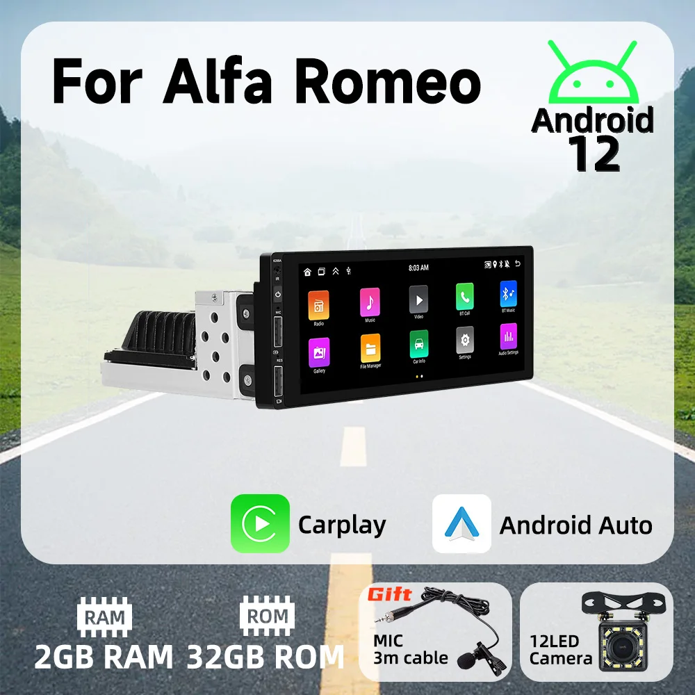 

6.9" 1Din Android Radio Car Multimedia Player for Alfa Romeo Android Auto Stereo Head Unit Carplay Autoradio GPS Navigation Wifi