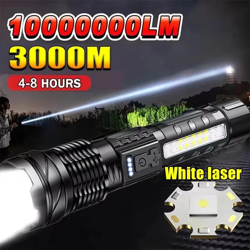 Powerful XHP50 LED Flashlight Waterproof 18650 Torch With Side Light 7 Modes Camping Fishing Lantern USB Rechargeable Zoom Lamp