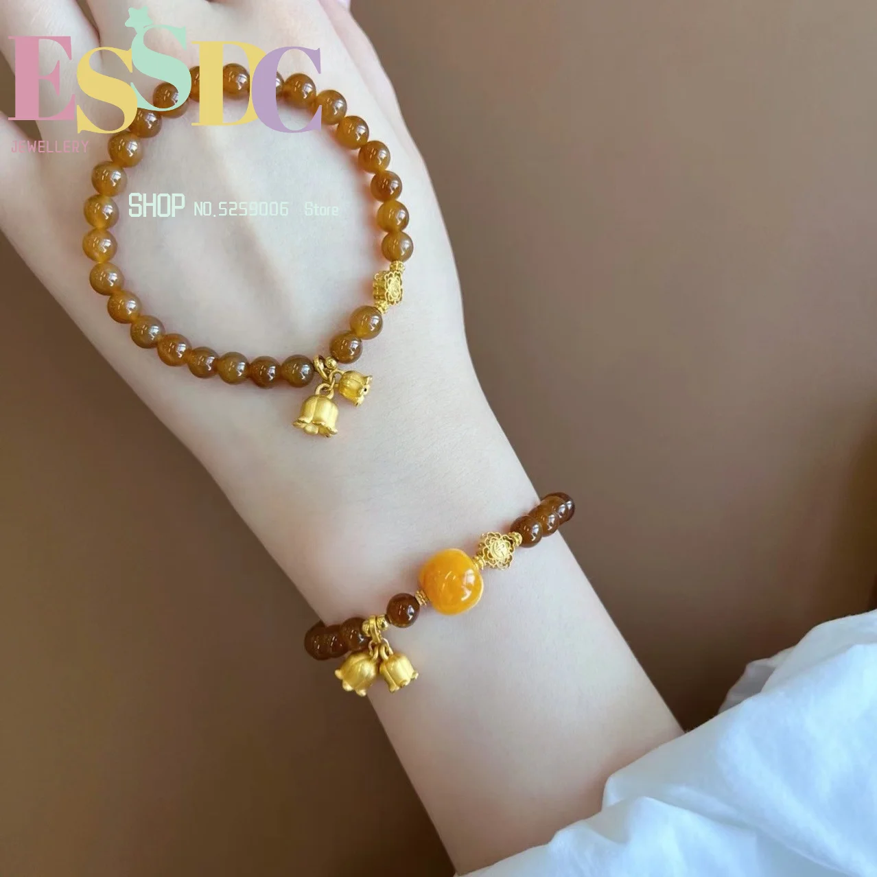 Exquisite jewelry caramel-colored lily of the valley flower bracelet plain ring yellow beeswax crystal jade bracelet
