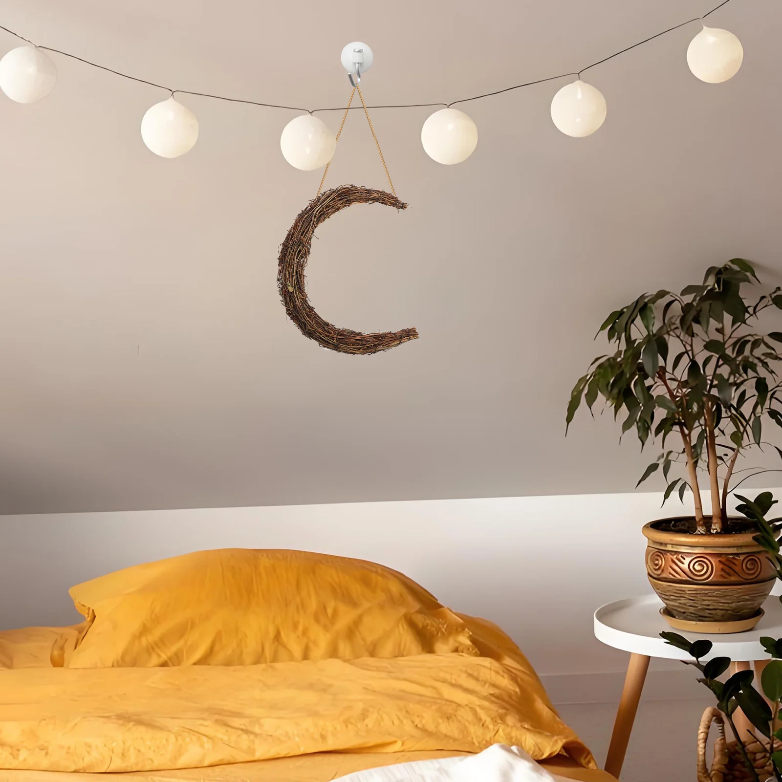 

Rattan Moon Wreath 35cm Natural Grapevine Branch Brown Wall Decor for DIY Crafts Christmas Holiday Party Decorations