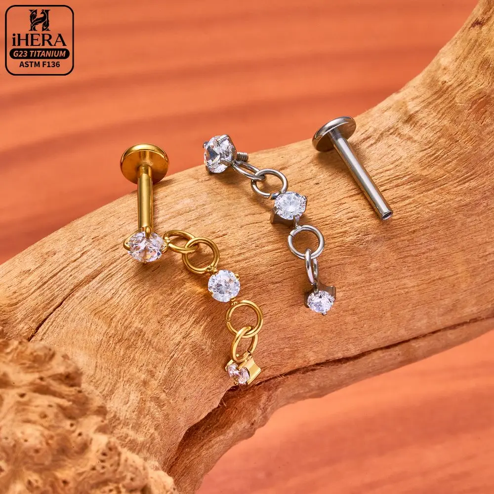 ASTM F136 Titan-Ohrstecker mit Marquise-Zirkonia, flacher Rückseite, glitzernder Kette, Baguette-Kreuz, Labret, Helix, Tragus, Conch, Ohrstecker-Schmuck – Detail 17