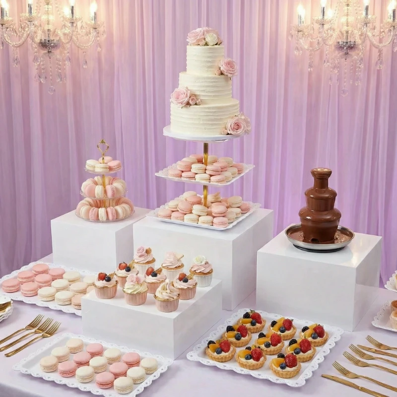 

8pcs Column Buffet Stand For Wedding Birthday Candy Bar Food Drinks Tray Table Centerpiece Cake Cupcake Cookies Sandwich Display