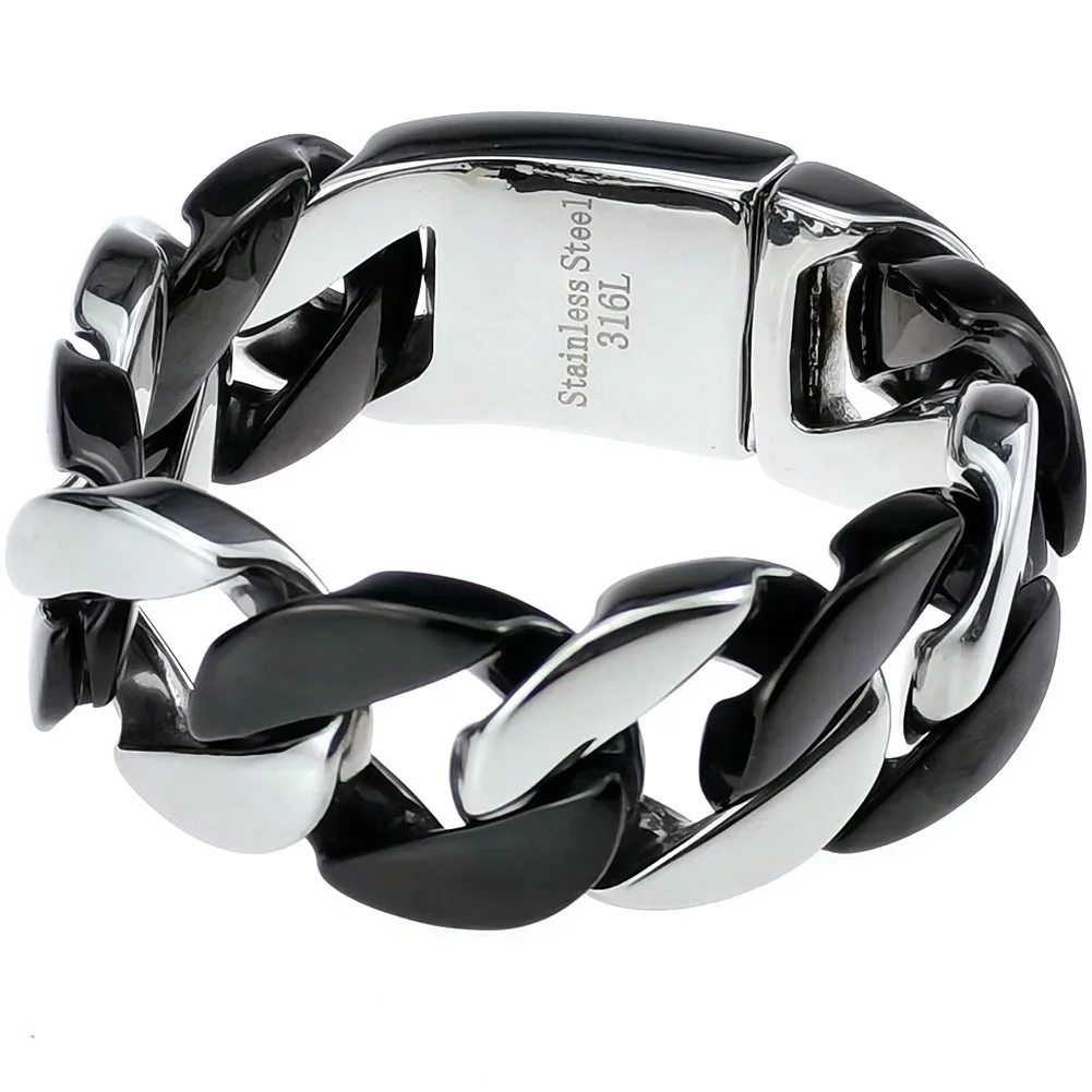 Men Woman 316L Stainless Steel & Black Tone 24mm Solid Miami Curb Chain Bracelet Set Cuban  Bangle Jewelry