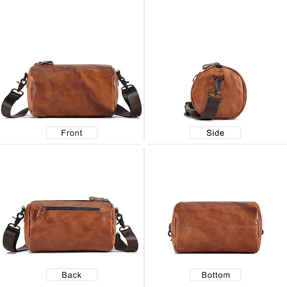 JOYIR Vintage Real Leather Crossbody Bag for Men Women Cylindrical Shoulder Bag Fashion Designer Cowhide Small Messenger Bag