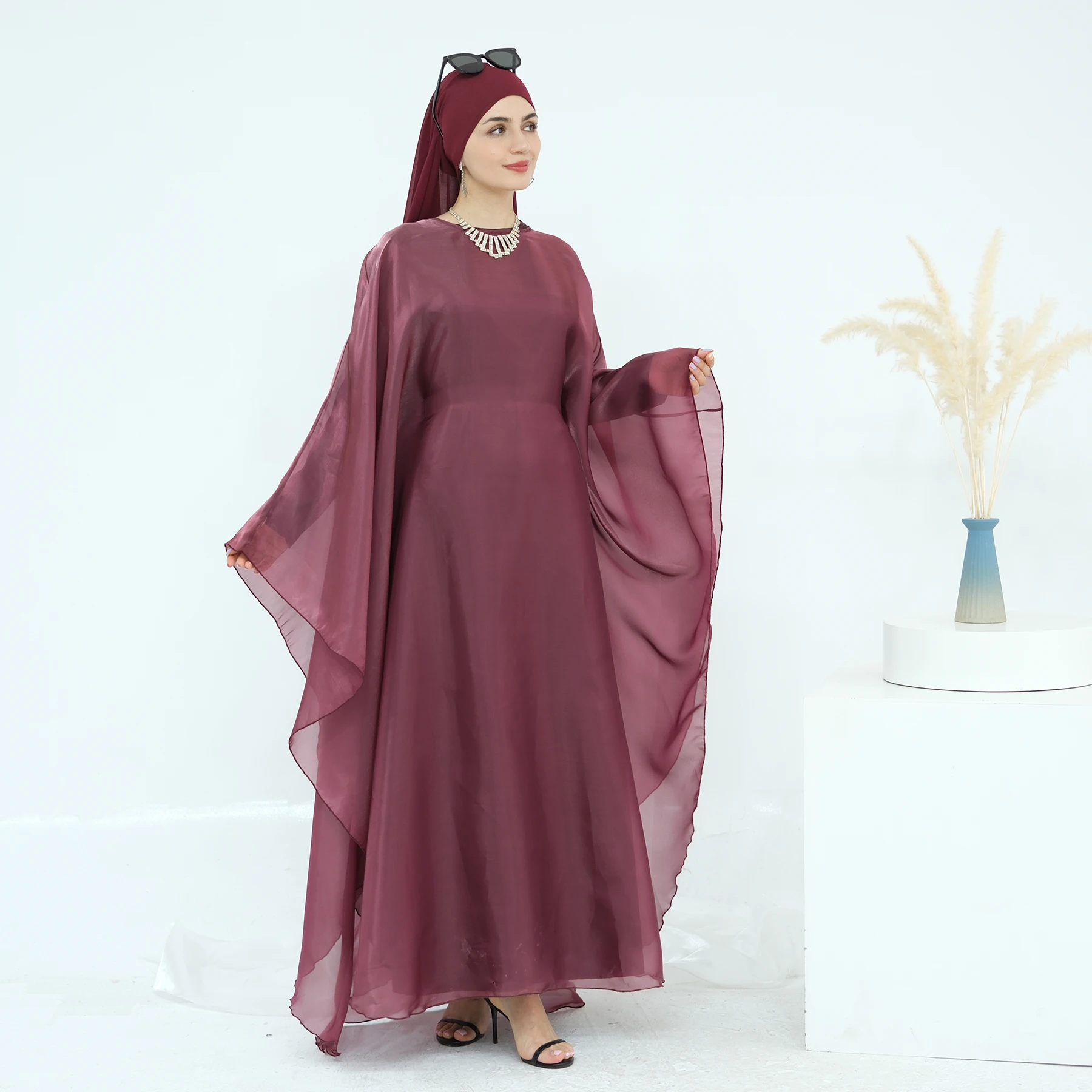 طقم متواضع مكون من قطعتين عباية عيد دبي ملابس إسلامية فساتين قفطان فستان نسائي إسلامي أورجانزا عباية جلابية جلابية
