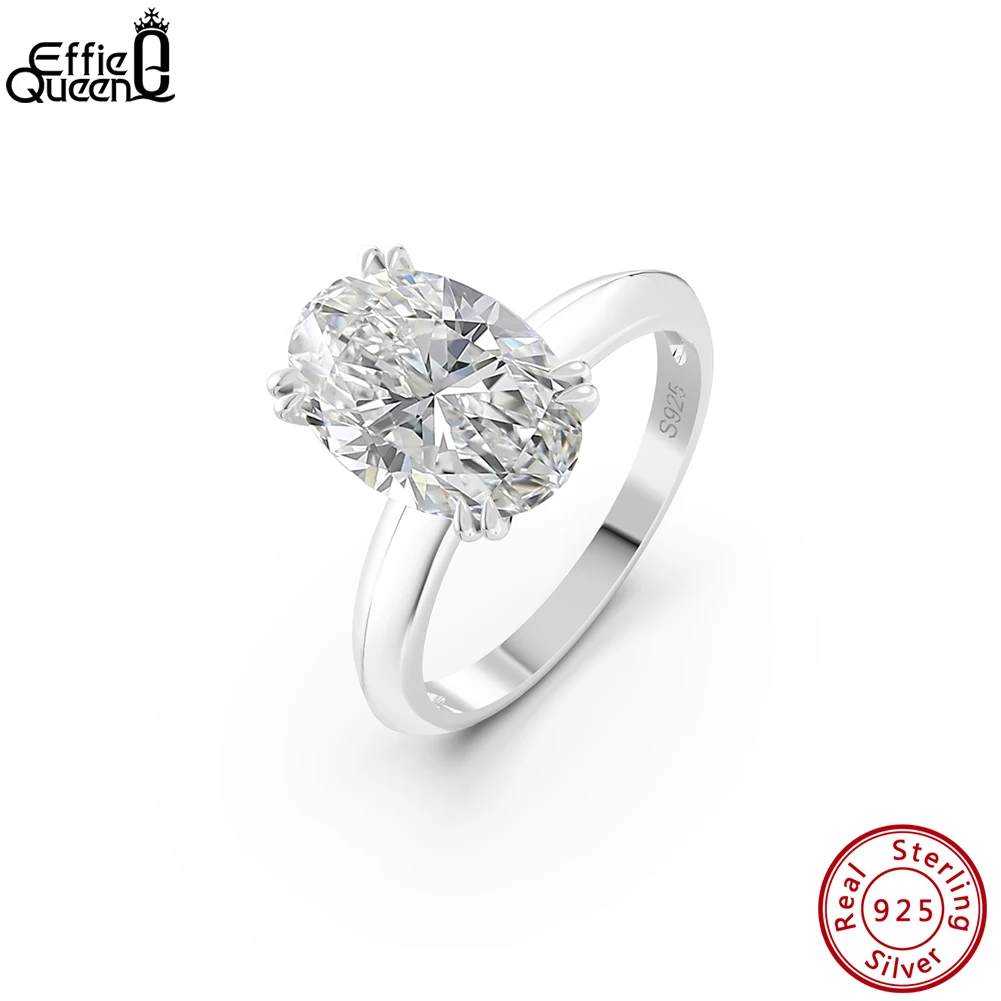 

Effie Queen 925 Sterling Silver Oval-Cut Diamond Solitaire Rings Halo 8A Premium Zircon Rings for Women Wedding Jewelry LZR06