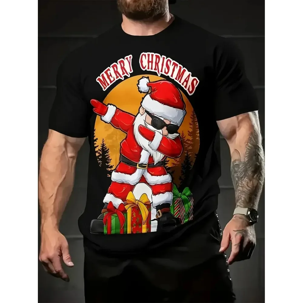 سانتا كلوز ثلاثية الأبعاد مطبوعة تي شيرت رجالي عصري عيد الميلاد عطلة هدية الرجال جولة الرقبة قصيرة الأكمام المتضخم الهيب هوب الملابس