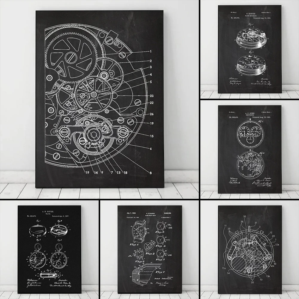 Schwarz-weiße Kunstuhr, Lackleder, Posterdruck für Wohnzimmer, kreative Uhr, Detail, Leinwand,
