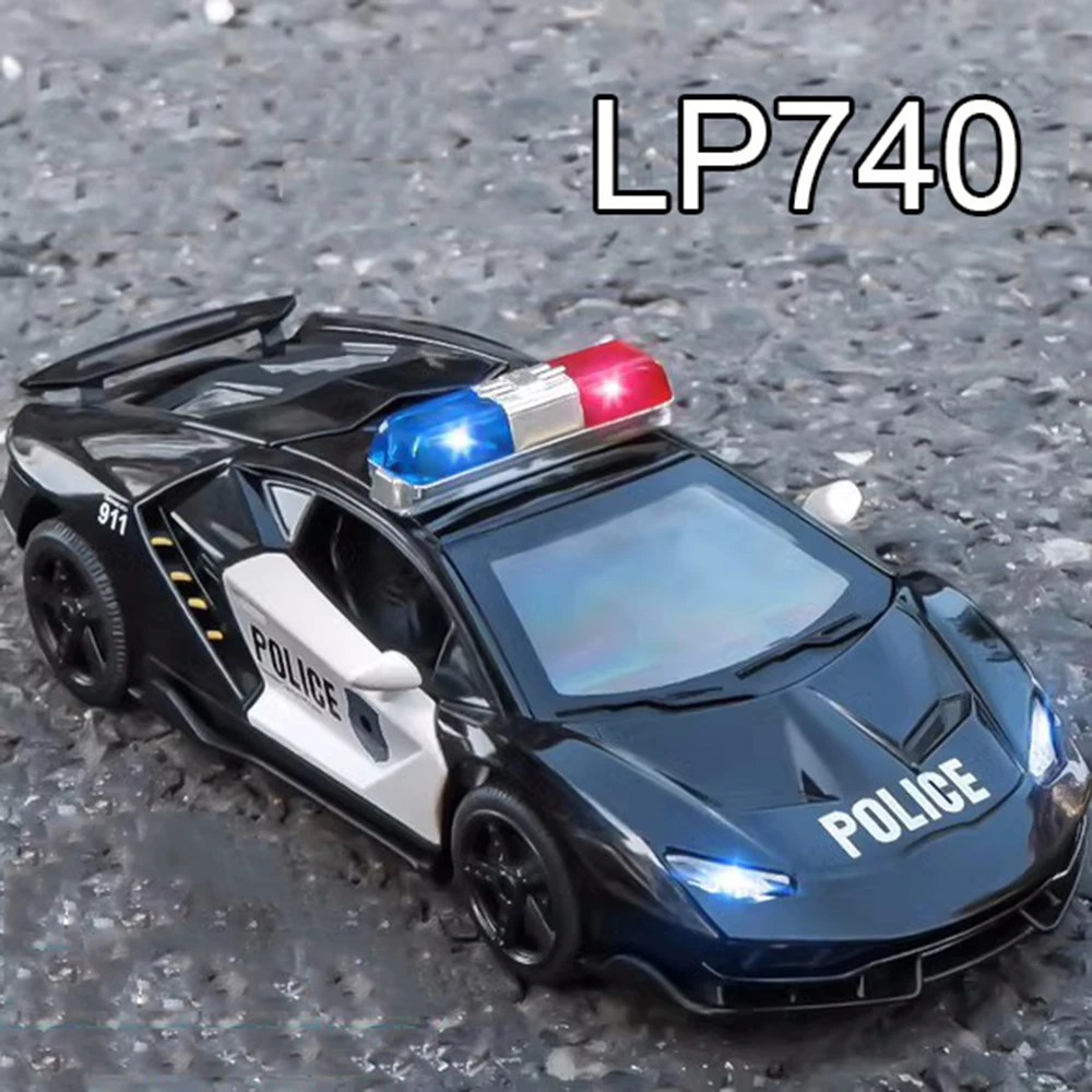 1:32 لامبور LP740 لعبة سيارات الشرطة سبيكة دييكاست نماذج مع صوت خفيف التراجع مركبات مصغرة للبنين ألعاب تعليمية