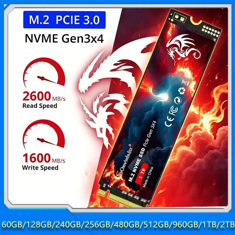 SomnAmbulist SSD M2 NVME 128GB 256GB 512GB 1TB SSD M.2 2280 PCIe 3.0 Unidade de Estado Sólido Interna para Laptop, Desktop e Console de Jogos