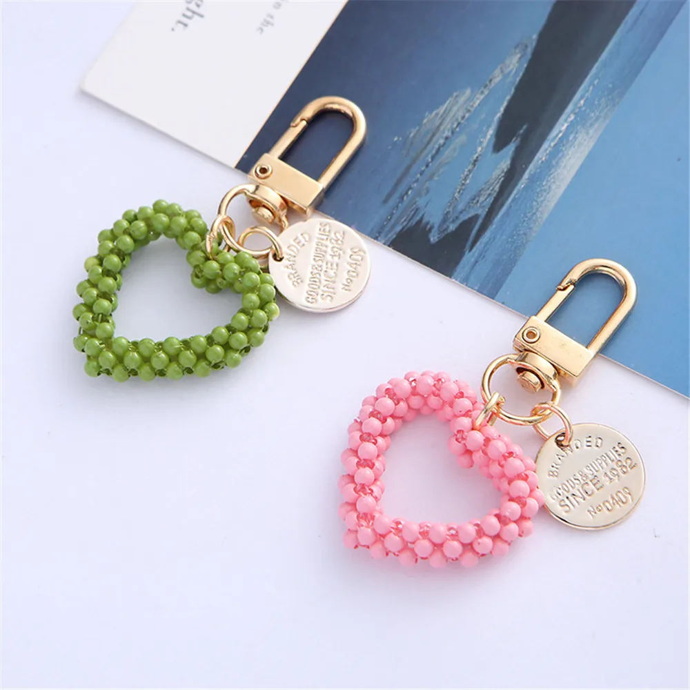 1pc Colorful Pearl Love Keychain Pendant Mobile Phone Lanyard Ladies Backpack Decorative Heart Pendant Fashion Mini Pendant