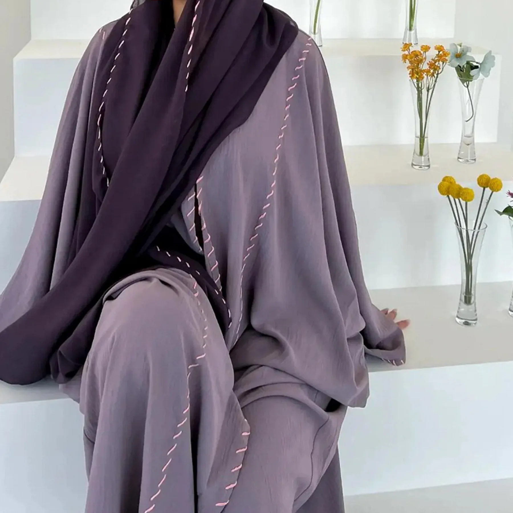 Kimono Arab jubah Turki Kaftan Dubai Terbuka Kimono wanita Muslim dengan gaun Hijab panjang penuh pakaian Lebaran Islam gaun Kaftan