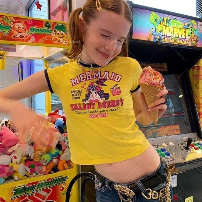 

Женская укороченная футболка ort Sve Belly Baring ort T-shirt Street Sle round Ne Print Повседневная летняя футболка Faion