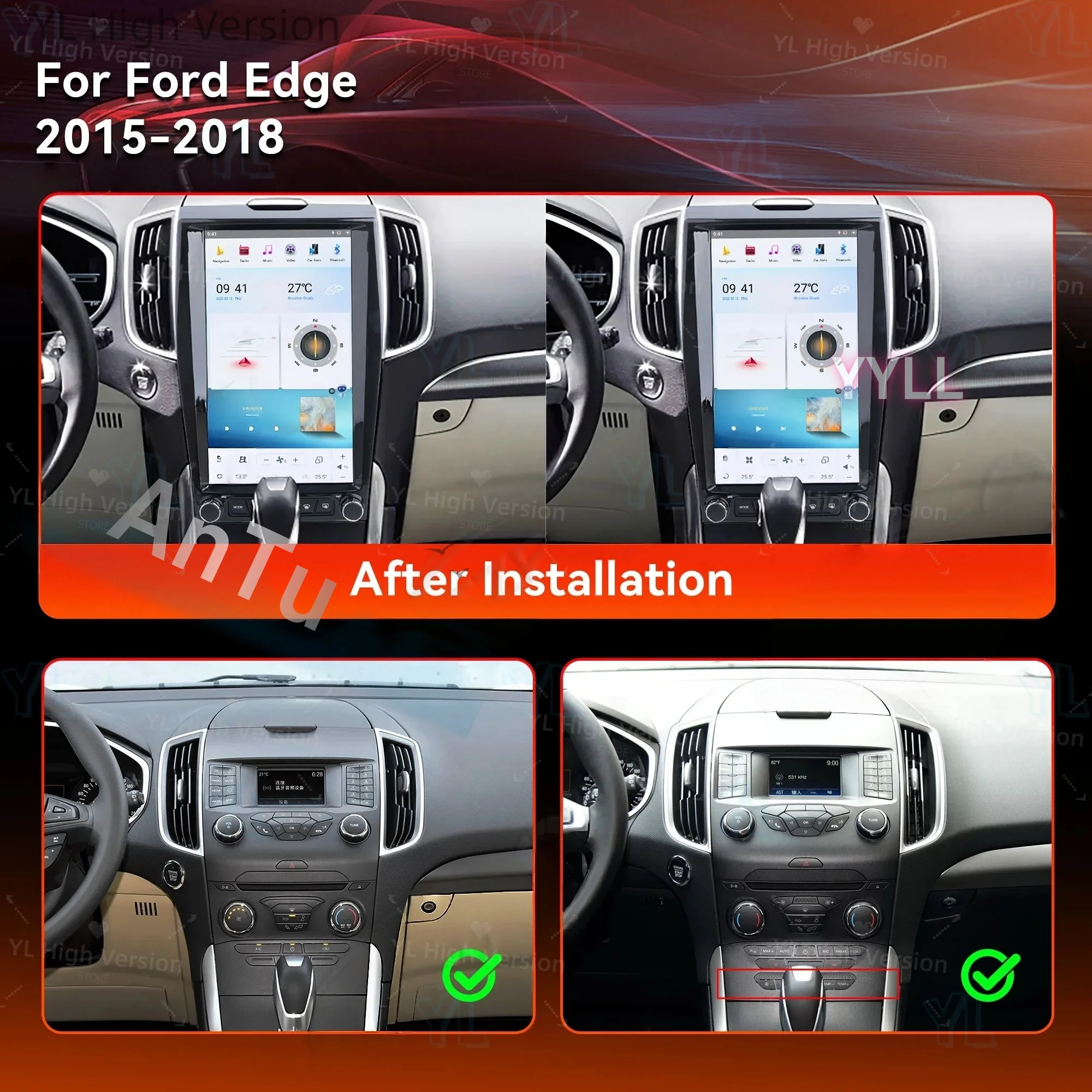 13.6 inch Android Touch Screen For Ford Edge 2015-2019 Carplay GPS Navigation Autoradio Stereo Car Multimedia Video Player BT5.0