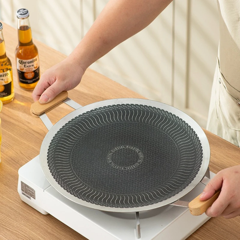 

Stainless Steel Frying Pan Non-stick Honeycomb Barbecue Folding Pan Induction Cooker Cassette Stove Universal Frying Pan