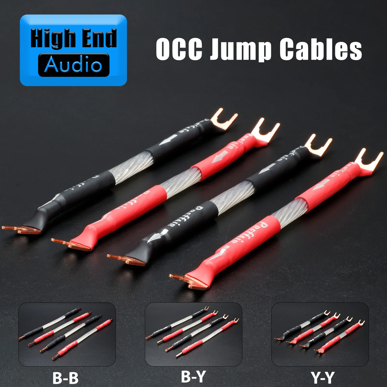 Preffair 4pcs Speaker Audio Cable 5N OCC Silver Plated Jumper Bridge Cable Y Spade to Y Spade Plug Wire