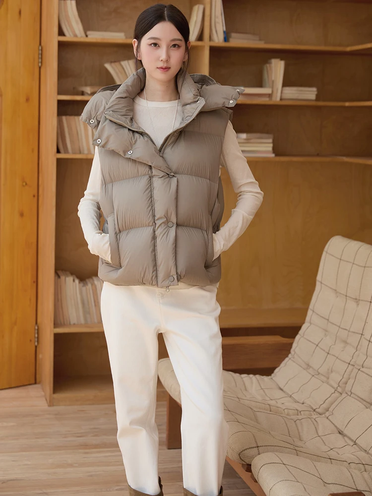

Women's Hooded Down Vest 2025 Fall/Winter Collection Lightweight & Warm Detachable Hood 90% White Goose Down Fill Down Jacket