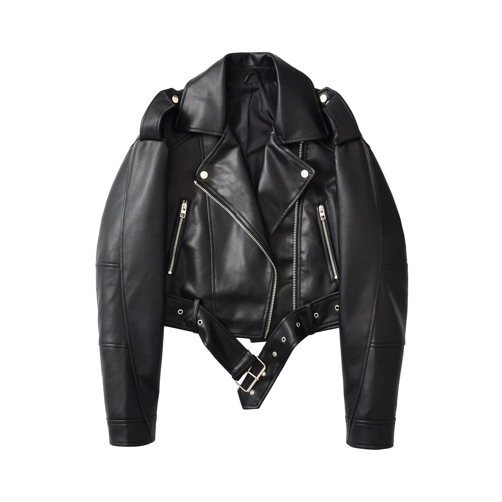 Women Pu Faux Leather Coats Short Jacket Vintage Moto Biker Coat Streetwear Zipper Turn Down Collar Outerwear Autumn 2025