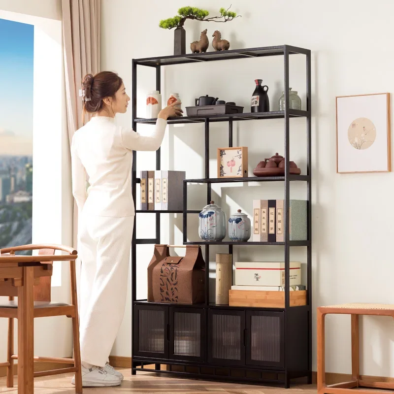 Bogu shelf simple bookshelf bookcase floor partition shelf solid wood multi-layer study living room tea combination cabinet