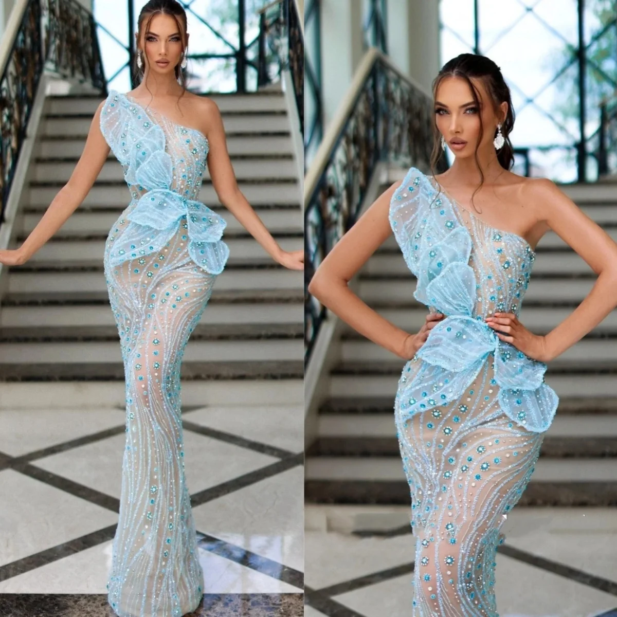 

Элегантное вечернее платье с кристаллами на одно плечо, иллюзия, кристальное кружево, платье русалки для выпускного вечера, вечернее платье длиной до пола по индивидуальному заказу