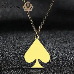QIMING Spade Playing Card Hearts Pendant Necklace For Women Stainless Steel Statement Jewelry Spades Heart Tiny Necklace