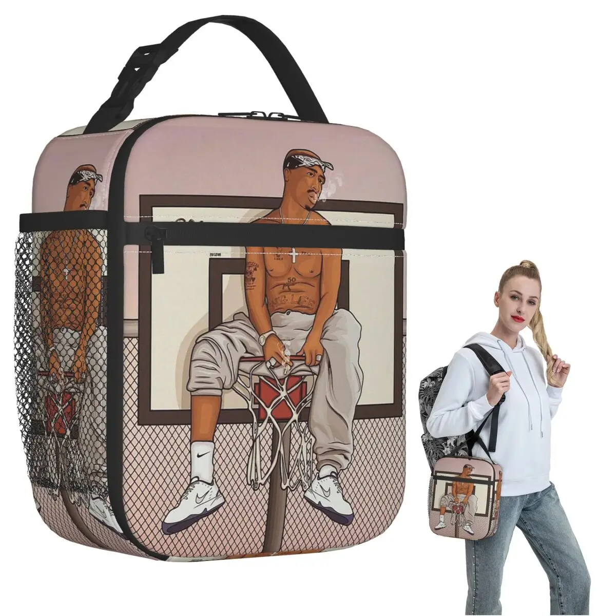 Rapper Tupac 2PAC Hip Hop Insulated Lunch Bag for Women Children Portable Food Boxes Thermal Lunch Box Tote