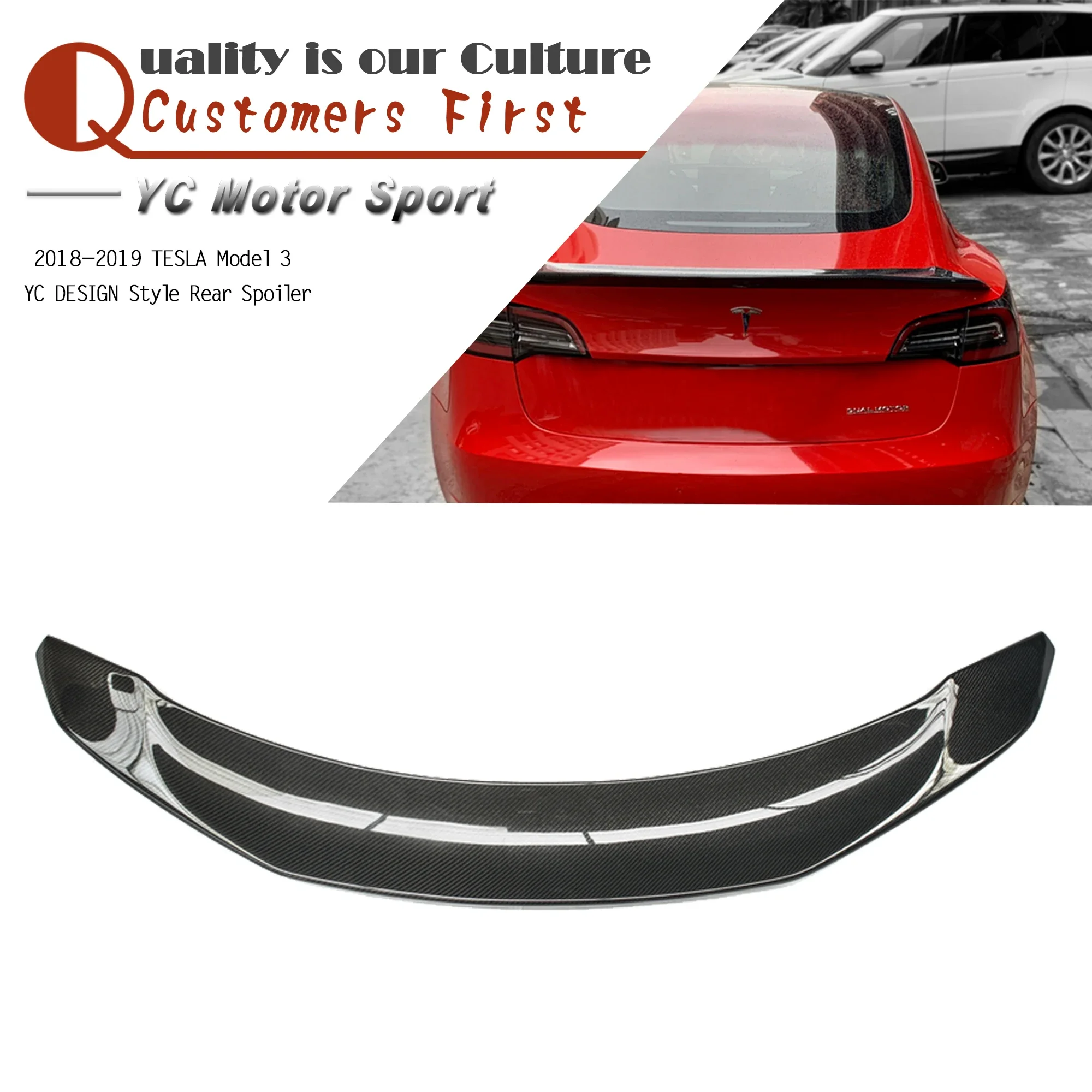Auf Lager Verkauf Auto Zubehör Dry Carbon Fiber YC DESIGN Stil Heckspoiler Fit Für 2018-2019 Modell 3 Heckspoiler Flügel