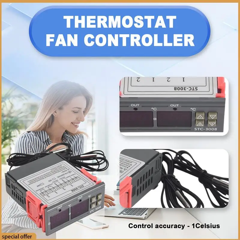 A68Z Termostato Digital Controlador de Temperatura STC-3008 Termómetro Sensor Higrómetro 12V 24V 220V
