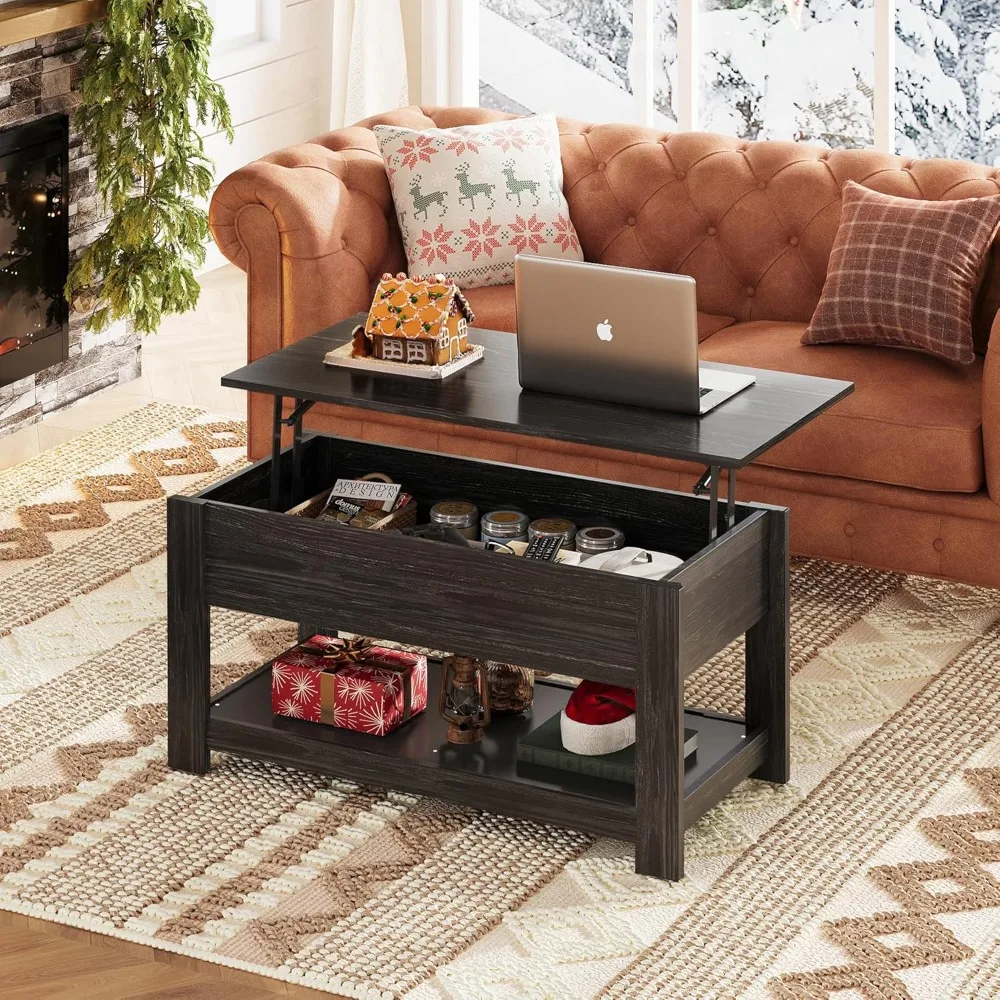 Coffee Table, Top Coffee Table with Hidden Compartment and Storage Shelf