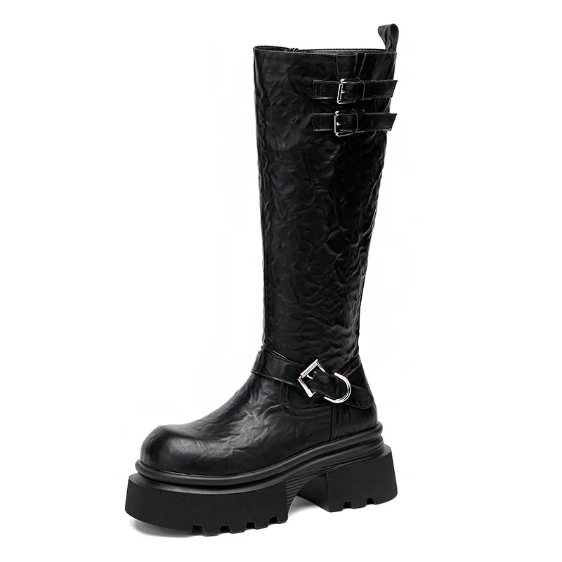Thick soled long tube boots 2025  new autumn and winter high tube boots  thick heel large tube circumference knight boots