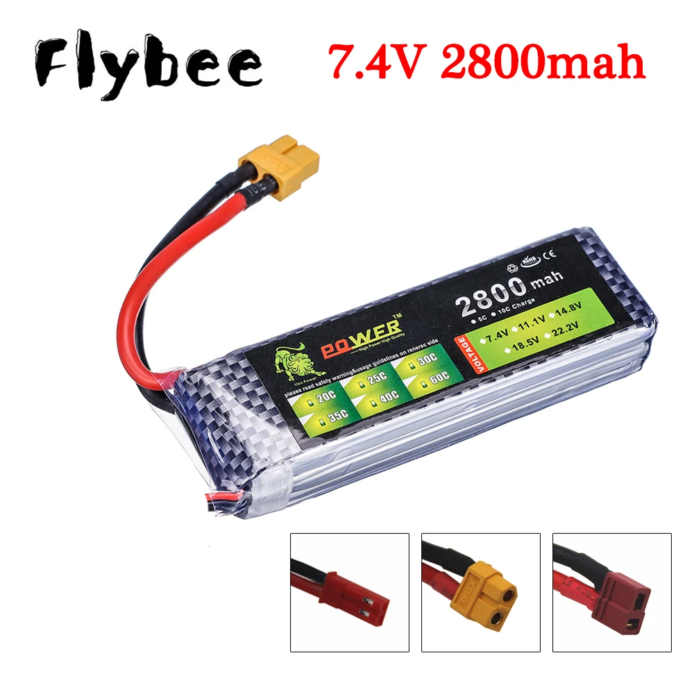 Batería Lipo recargable para cuadricóptero teledirigido, 35C, 7,4 v, 2800maH, para coches, camiones, barcos, drones, piezas de repuesto, 3s, 2800mah, 7,4 v