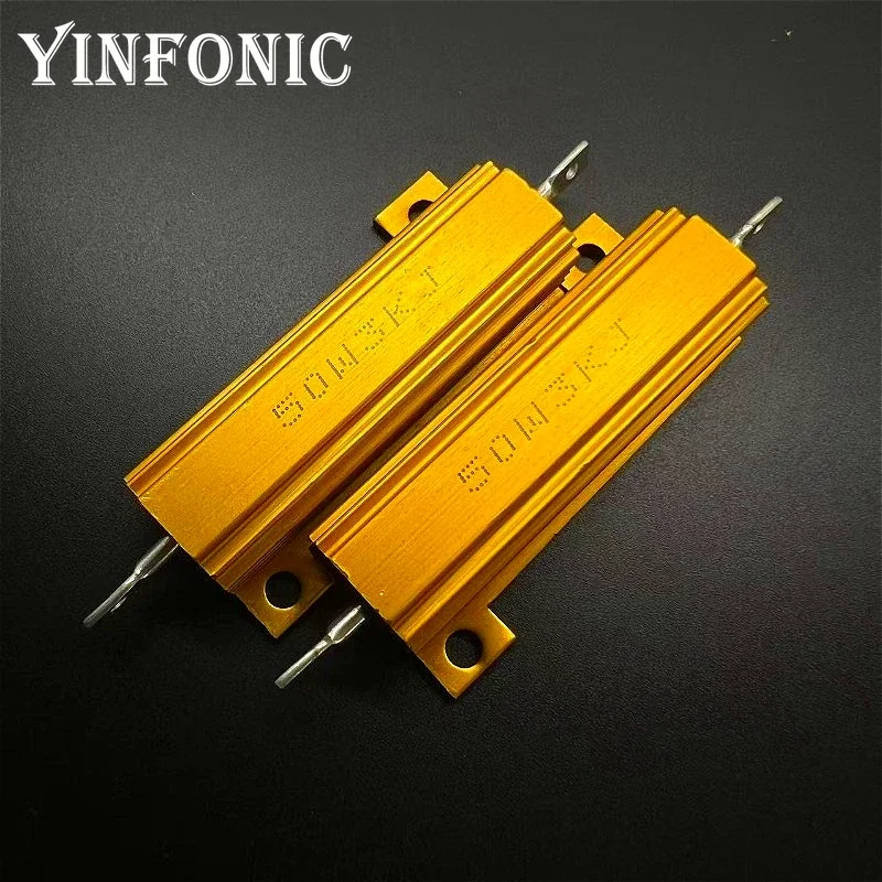 

1Pcs/5Pcs RX24 50W 3K Ohm Power Metal Shell Aluminium Gold Resistor 50Watts 3K Resistance High Power Resistor