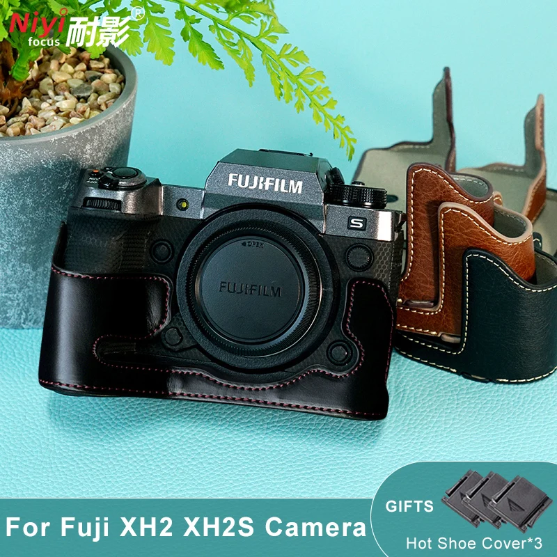 جديد بو الجلود كاميرا حافظة نصف الجسم غطاء ل Fujifilm XH2 XH2S فتح غطاء سفلي أسود براون القهوة الأخضر فوجي XH2 XH2S