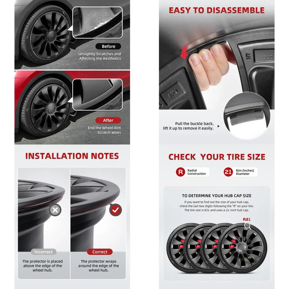 5pcs All-in-one Wheel Rim Protector for Tesla Model Y 21'' Uberturbine Wheel - Strips for Curb Rash Prevention - Set of 5 Rim Pr