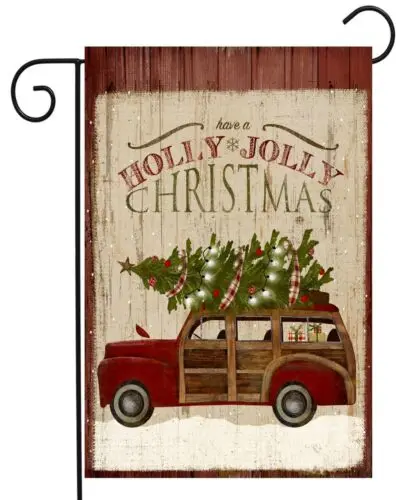 Holly Jolly Christmas Woody Wagon Garden Flag Top Quality  Double Sided