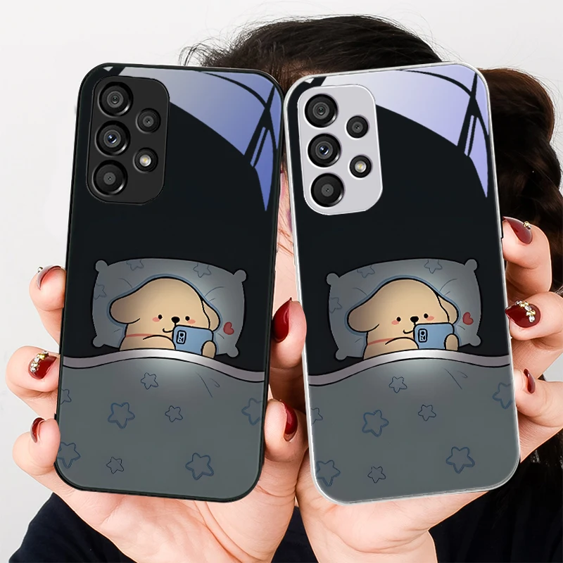 

Staying Up Late Dog Male For Samsung Galaxy S24 Plus S20 21 FE S23 Ultra S8 9 A70 72 73 50 51 52 53 Tempered Glass Phone Case