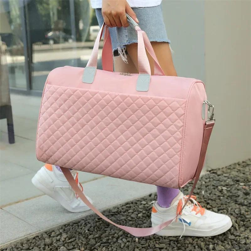 Fashion Diamond Grid Travel Bag Women's Gym Yoga Shoulder Bag Large Capacity Handbags Men's Sports Dry Wet Bags Crossbody Pack