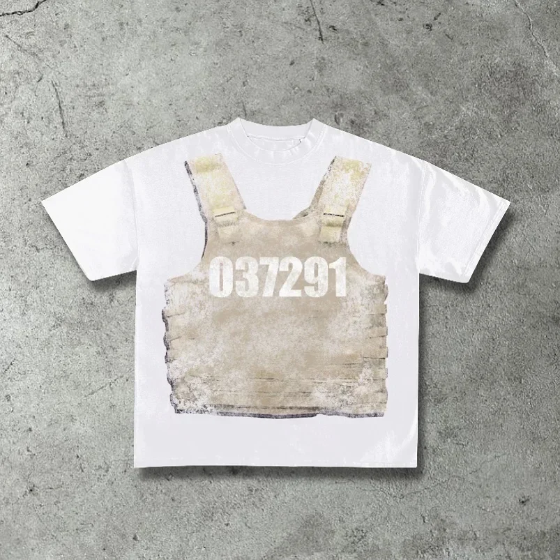 Street clothing pure cotton oversized pattern printed men T-shirt round neck retro loose Y2k Harajuku  graphic t shirts