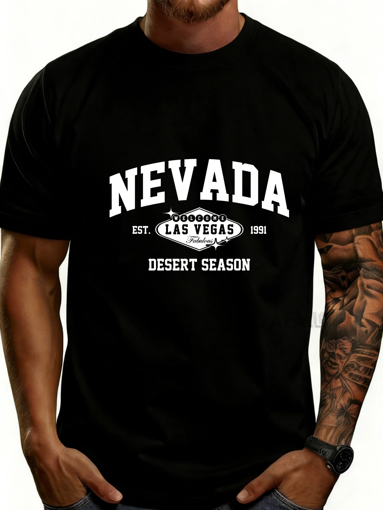 Casual Style Men's T-Shirt with Nevada Las Vegas Desert Season Pattern Print, Summer Wear, Gift for Him