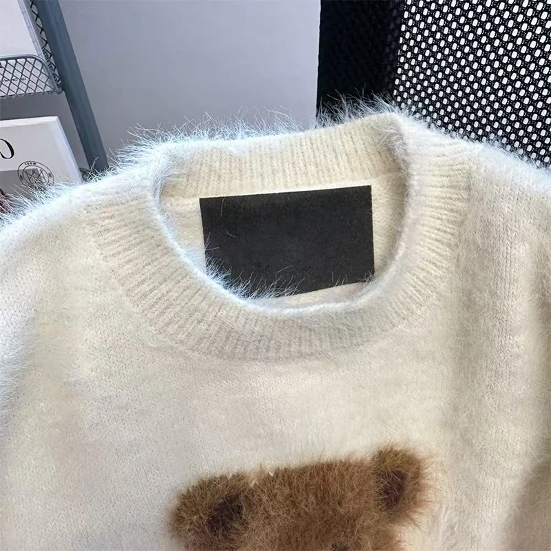 Autumn Faux Mink Velvet Sweaters Women Winter Sweet Bear Casual O Neck Knitted Pullover Korean Loose Preppy Mujer Jumpers New